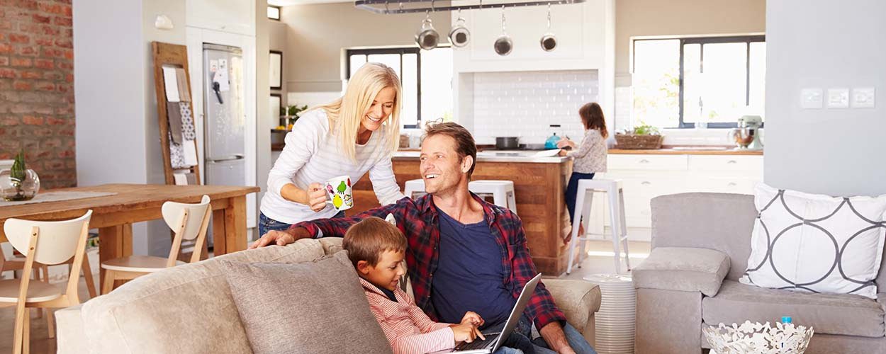 Family enjoying free time in a clean home